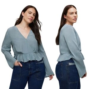 Madewell Bell-Sleeve Silky Ruffle Wrap Top Gray Size 6 NWT Y2K Feminine Coquette